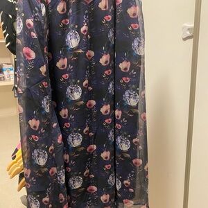 Disturbia Navy Floral Maxi Skirt with Pink & Blue Accents